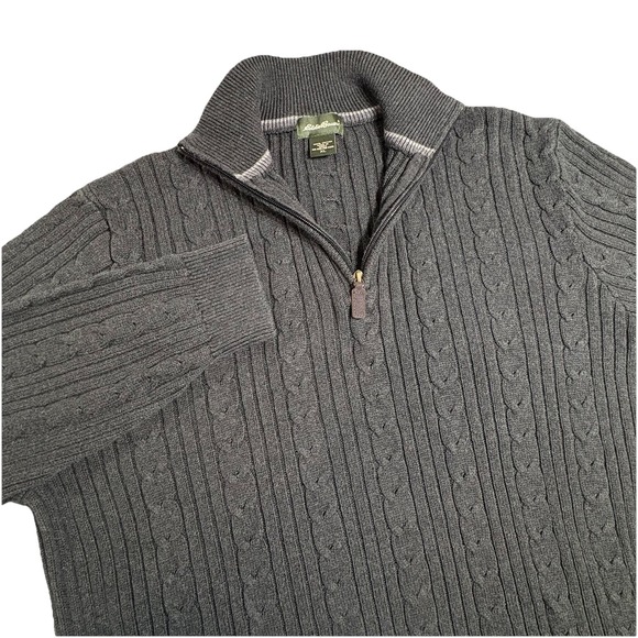 Eddie Bauer Sweater Pullover Men's XL Grey Cable Knit 1/4 Zip Cotton Preppy Golf - Picture 1 of 9